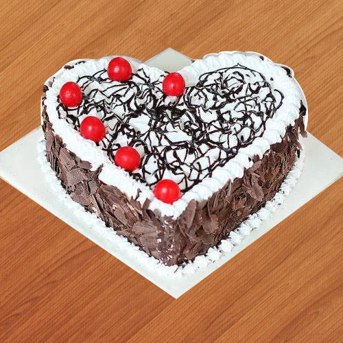 Tasty Black Forest Cake in Heart Shape