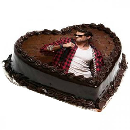 Delectable Heart Shaped Chocolate Photo Cake